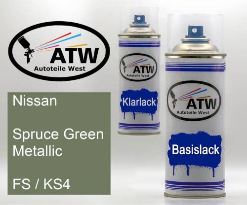 Nissan, Spruce Green Metallic, FS / KS4: 400ml Sprühdose + 400ml Klarlack - Set, von ATW Autoteile West.
